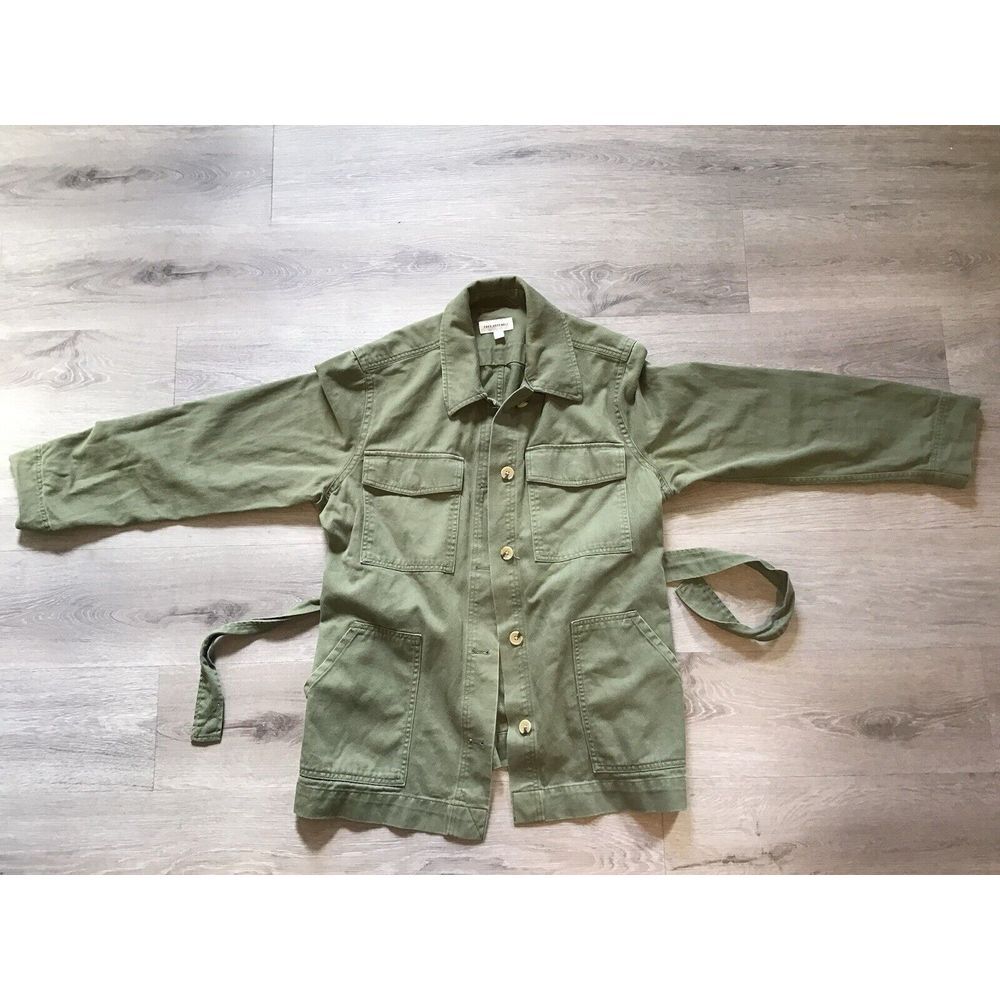 Free Assembly Women's Button Front Belted Utility Jacket Olive Green Size 2XL